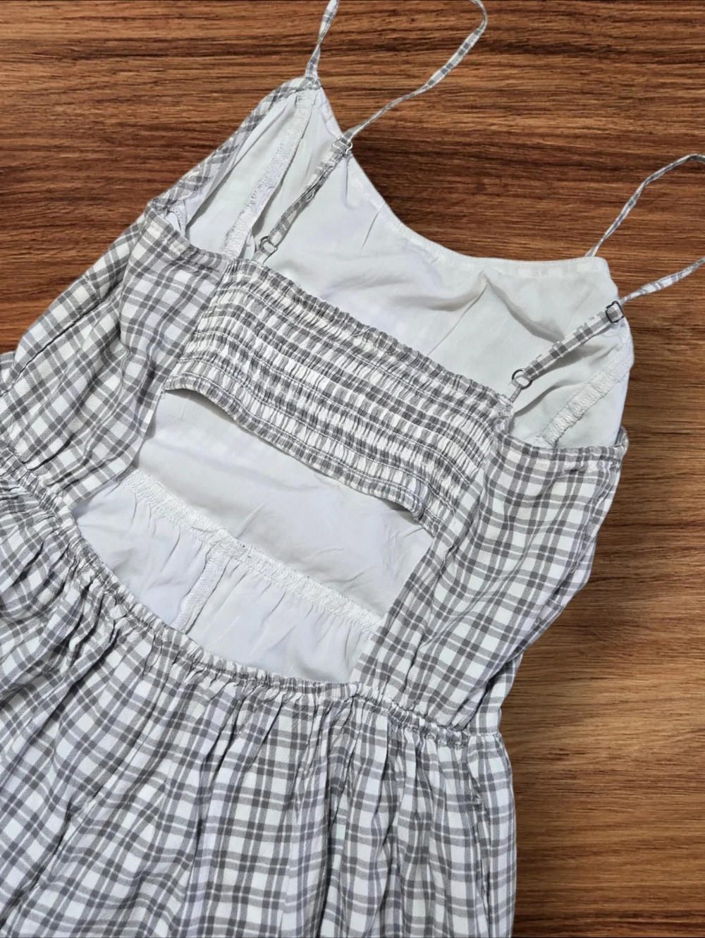 Hollister White and Gray Checked Cottage Gingham Open Back Romper